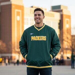 Vintage 90's NFL PACKERS Lined Pullover Coat. Water & wind resistant! XXL